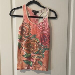 Love Rose Women's Floral Tank Top - Orange and Pink